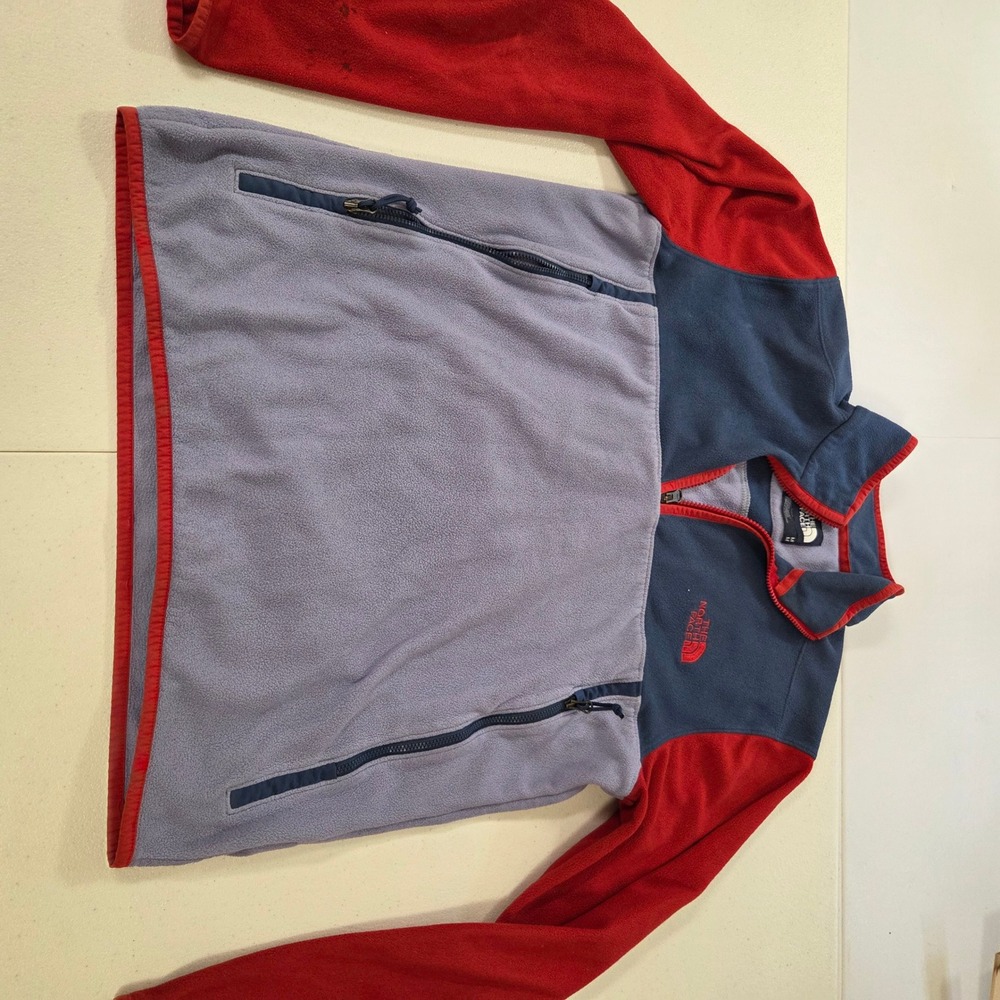 The North Face Mens M Fleece Pullover 1/4 Zip Colorblock Blue Red Grey Jacket